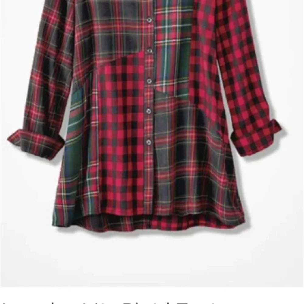 Coldwater Creek Festive Red/Green Mixed-up Plaid Tunic - Picture 3 of 5